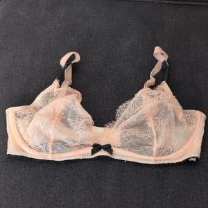 Victoria's Secret Very Sexy Demi Plunge Lace Soft Pink Black BoWS 34DD NWOT